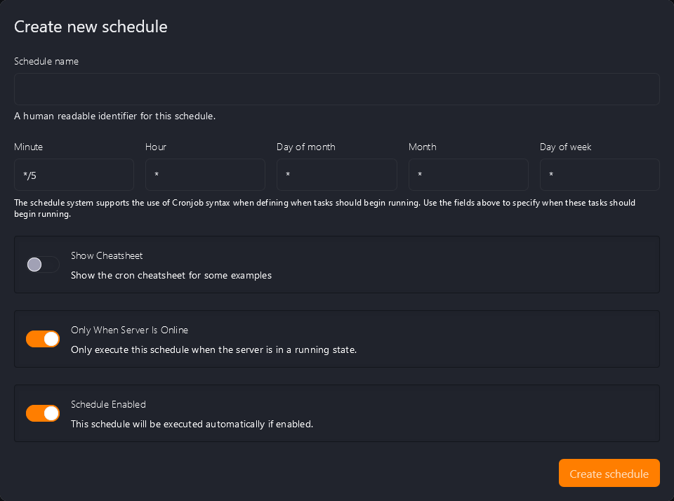 Create new schedule
